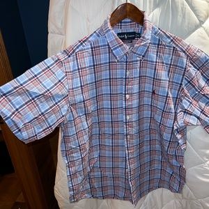 Polo button down shirt. Red white and blue